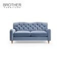 Classic bule fabric tufted wooden frame loveseat sex sofa sets for living room